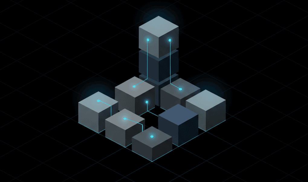 Abstract geometric blocks forming a rising bar chart, symbolizing venture scaling